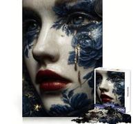 Rompecabezas de Porcelana Lágrimas Kintsugi Mujer en Azul y Oro para Adolescentes 1000 Piezas Wise Think Toy Gentle Leisure Tight Cut Santa Wish List (38x52cm)