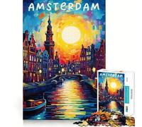Rompecabezas de pósteres de Viaje de Ámsterdam,1000 Piezas para Adultos,Juego para estimular la Memoria,Calidad Profesional,Actividad de Corte conmovedora para Compartir en Grupo (50x75cm)
