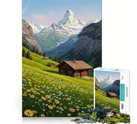 Rompecabezas de Pradera Alpina con Chalet y montañas para Adolescentes 1000 Piezas Juego Mental Divertido Conexión Limpia y fluida Una Forma Atractiva de Pasar el Tiempo Libre (50x75cm)