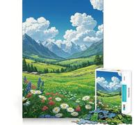 Rompecabezas de Pradera Alpina con montañas y Flores para Adolescentes 1000 Piezas Juego Mental Divertido Conexión Limpia y fluida Una Forma Atractiva de Pasar el Tiempo Libre (50x75cm)