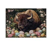 Rompecabezas de primavera y Pascua, bisonte y vida silvestre para adultos, 500 piezas, rompecabezas de madera con huevos de animales estéticos, decoración impresa escénica para entretenimiento