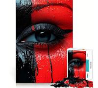 Rompecabezas de Primer Plano de Cara Pintada en Rojo y Negro para Adolescentes, 1000 Piezas, colección de Arte de Corte Claro, actualización de Recuerdo, Calma y relajación (50x75cm)