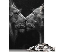 Rompecabezas de Primer Plano de una Encantadora Pareja de Leones, difícil de Resolver, 100% cartón Reciclado, Ideal para Mujeres y Hombres, Regalo para el Día del Padre, 1000 Piezas (26 x 38 cm)