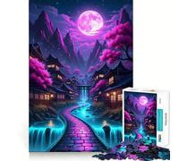 Rompecabezas de Pueblo japonés neón para Adultos, 1000 Piezas, Logic Boost Toy Group Joy Premium Edge, Sorpresa de cumpleaños (50x75cm)