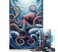 Rompecabezas de Pulpo estilizado en Olas del océano 1000 Piezas para Adultos Juguete para desarrollar la Habilidad y aliviar el estrés Incluye Corte preciso