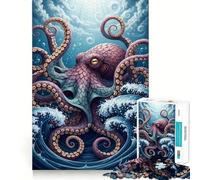 Rompecabezas de Pulpo estilizado en Olas del océano para Adultos, 1000 Piezas, Juguete lógico, vínculo Familiar, Corte de precisión, cálida Sorpresa 38x26cm