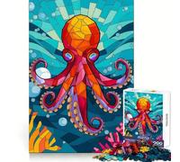 Rompecabezas de Pulpo Radiante de vitral en el Profundo mar Azul para Adultos, 1000 Piezas, diseño para Mejorar la Memoria y aliviar el estrés, Regalo Memorable (38x52cm)