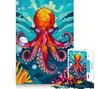 Rompecabezas de Pulpo Radiante de vitral en el Profundo mar Azul para Adultos, 1000 Piezas, Mejora la Memoria, Divertido Montaje de imágenes, Arte Coleccionable (38x26cm)