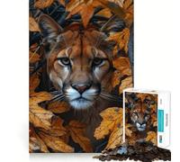 Rompecabezas de Puma Tras Hojas caídas para Adultos, 1000 Piezas, Rompecabezas Mental, Imagen Relajante para armar, (50x75cm)