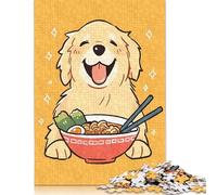 Rompecabezas de Ramen Golden Retriever de 1000 Piezas, Rompecabezas de Madera para Adultos, Juego Educativo, Juguete de desafío, 1000 Piezas (75 x 50 cm)