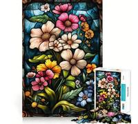 Rompecabezas de Ramo Floral de vidrieras para Adultos, 1000 Piezas, estimula la Memoria, diversión Relajante, Corte Premium, Regalo considerado 38x52cm