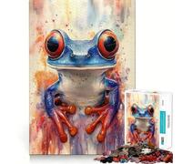 Rompecabezas de Rana arborícola de Ojos Rojos en Acuarela para Adultos 1000 Piezas Juego de Memoria Cerebral Cortado con láser para un Ajuste Perfecto aliviar el estrés (50x75cm)