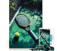 Rompecabezas de Raqueta y Pelota de Tenis en cancha, 1000 Piezas, para Adultos Fortalece la Memoria, Alivia el estrés Obra de Arte 38x52cm