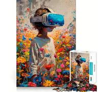 Rompecabezas de Realidad Virtual en un Campo de Flores 1000 Piezas Juguete de construcción Focus Ajuste Firme Montaje Seguro Juguete de Entretenimiento para Interiores (38x26cm)