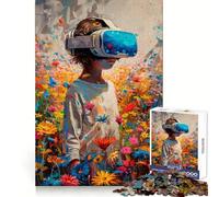 Rompecabezas de Realidad Virtual en un Campo de Flores de 1000 Piezas para Adultos Entrenamiento de concentración Relajación Informal Bordes Finos Navidad (50x75cm)