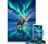 Rompecabezas de Renos bajo la Aurora Boreal para Adolescentes, 1000 Piezas, estimula la Memoria, diversión Relajante, Corte Premium, Regalo Elegante (38x26cm)