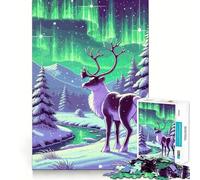 Rompecabezas de Renos bajo la Aurora Boreal para Adolescentes, 1000 Piezas, Juguete para ejercitar la Mente, Arte para Relajarse, (50x75cm)