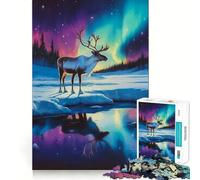 Rompecabezas de Renos bajo la Aurora Boreal para Adultos, 1000 Piezas, Juguete Intelectual, Tiempo Acogedor, Corte de Calidad, (50x75cm)