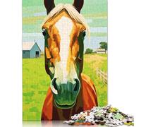 Rompecabezas de Retrato de Caballo, Actividad Divertida para el hogar. Rompecabezas de cartón Premium para Adultos y Adolescentes. Regalos para el Día del Padre. 1000 Piezas (26 x 38 cm).