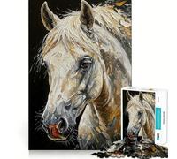 Rompecabezas de Retrato de Caballo Blanco 1000 Piezas Juego Divertido sin Rebabas Piezas de Corte Limpio portátil Ideal para Viajes (38x52cm)