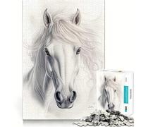 Rompecabezas de Retrato de Caballo Blanco para Adultos 1000 Piezas Juego Think Boost Estructura de Encaje precisa fácil de Aprender diversión para Toda la Familia (38x52cm)