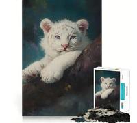 Rompecabezas de Retrato de Cachorro de Tigre Blanco para Adultos 1000 Piezas Juego de Memoria Ajuste Firme Montaje Seguro Juego de construcción de Conexiones significativas (50x75cm)