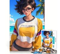 Rompecabezas de Retrato de Chica Anime en la Playa para Adolescentes,1000 Piezas,Mejora Mental,Juego,tamaño Uniforme,Piezas precisas,diversión Familiar,Actividad Nocturna (50x75cm)
