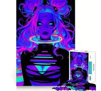 Rompecabezas de Retrato de Chica Cyberpunk neón para Adultos, 1000 Piezas, Juguete de lógica, diversión Relajante, Bordes Suaves, (50x75cm)
