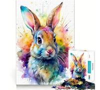 Rompecabezas de retrato de conejo en acuarela de 1000 piezas para adolescentes Tren de la memoria Diversión conexión limpia y sin interrupciones Actividad relajante para grupos en interiores (50x75cm)