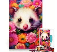 Rompecabezas de Retrato de Flores de zarigüeya para Adolescentes, 1000 Piezas, Wise Think Toy Gentle Leisure, Corte Ajustado, Lista de Deseos de Santa Claus (38x26cm)