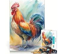 Rompecabezas de Retrato de Gallo en Acuarela de 1000 Piezas Juego de Habilidad Mental Ajuste Estable Sin Piezas Que se muevan Un pasatiempo Agradable para Fines de Semana Largos (50x75cm)