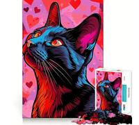 Rompecabezas de Retrato de Gato estilizado con Fondo de Corazones para Adultos, 1000 Piezas, Juguete para ejercitar la Mente, Divertido, Corte de precisión, 38x52cm