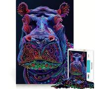 Rompecabezas de Retrato de hipopótamo neón de 1000 Piezas para Adolescentes Ideal para Relajarse y Jugar Un Regalo Encantador (50x75cm)