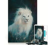 Rompecabezas de Retrato de león Blanco de 1000 Piezas Juguete de construcción Focus Ajuste Firme Montaje Seguro Juguete de Entretenimiento para Interiores (38x26cm)