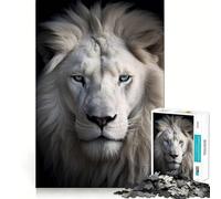 Rompecabezas de Retrato de león Blanco para Adultos 1000 Piezas Juego para ejercitar la Mente Corte de precisión Bordes Lisos desafío Divertido para Pasar el Tiempo (50x75cm)