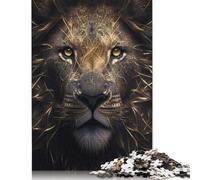 Rompecabezas de Retrato de león Dorado, Rompecabezas Rectangular de Papel Duro y difícil de Montar para Adultos y niños, 1000 Piezas (26 x 38 cm)