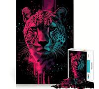 Rompecabezas de Retrato de Leopardo neón de 1000 Piezas para Adultos Juguete de lógica Resistente, antiestrés, Bordes Transparentes, Regalo Original (38x26cm)