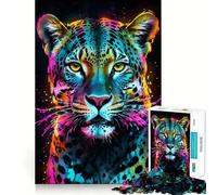 Rompecabezas de Retrato de Leopardo neón para Adolescentes, 1000 Piezas, para estimular la Memoria, Relajante y Divertido, para armar, (38x52cm)