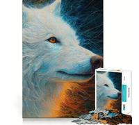 Rompecabezas de Retrato de Lobo Blanco para Adultos 1000 Piezas Juego de Memoria Cerebral Corte Fino Acabado Premium Forma entretenida de Pasar el Tiempo Libre (38x52cm)