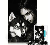Rompecabezas de Retrato de Lobo y Mujer,1000 Piezas para Adultos Divertido Juego de Memoria Artesanía de Corte experta Actividad Relajante para Grupos en Interiores (50x75cm)