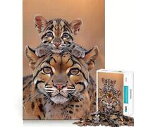 Rompecabezas de Retrato de Madre ocelote y Cachorro para Adolescentes, 1000 Piezas, Juguete de razonamiento y Habilidad, Juego Relajante, Corte Exacto, Regalo de Papá Noel (38x52cm)