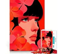 Rompecabezas de Retrato de Mujer con Flores Rojas,1000 Piezas,Entrenamiento cognitivo,Piezas Perfectamente encajables,Regalo de cumpleaños,Juguete para ejercitar la Mente (38x52cm)