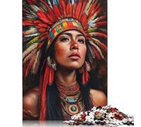 Rompecabezas de Retrato de Mujer nativa Americana, Divertido Rompecabezas de cartón Premium para Adultos y Adolescentes, 1000 Piezas (75 x 50 cm)