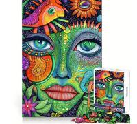 Rompecabezas de Retrato de Mujer psicodélica para Adultos, 1000 Piezas, Recall Upgrade Peaceful Time Tight Cut Santa Wish List (38x26cm)