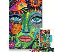 Rompecabezas de Retrato de Mujer psicodélica para Adultos, 1000 Piezas, Recall Upgrade Peaceful Time Tight Cut Santa Wish List (38x26cm)