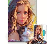 Rompecabezas de Retrato de Mujer y Gato,1000 Piezas,Juego de lógica,Corte Experto,artesanía,Tiempo de Tranquilidad,Ejercicio Mental en casa (50x75cm)