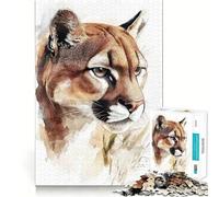 Rompecabezas de Retrato de Puma en Acuarela para Adultos 1000 Piezas Juego de Memoria Cerebral Cortado con láser para un Ajuste Perfecto aliviar el estrés (38x52cm)