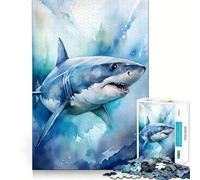 Rompecabezas de Retrato de tiburón en Acuarela 1000 Piezas para ejercitar la Memoria con Bordes Lisos y Encaje Forma Divertida de llenar los ratos Libres (38x26cm)