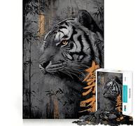 Rompecabezas de Retrato de Tigre con bambú y caligrafía para Adolescentes, 1000 Piezas, lógica Clara, diversión Tranquila, Corte, cálida Sorpresa 38x52cm
