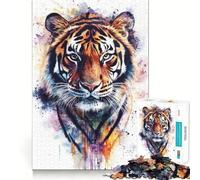 Rompecabezas de Retrato de Tigre en Acuarela de 1000 Piezas para Adolescentes Tren de la Memoria Diversión conexión Limpia y sin interrupciones Actividad Relajante para Grupos en Interiores (50x75cm)